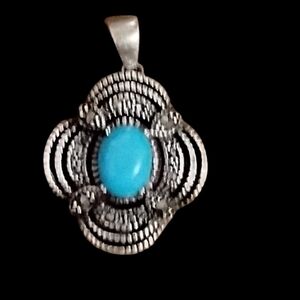 Stealing Silver Turquoise Oval Stone  Pendant - Women Jewelry
